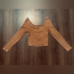 Junior’s Wild Fable Camel Ribbed Long Sleeve Crop Top M